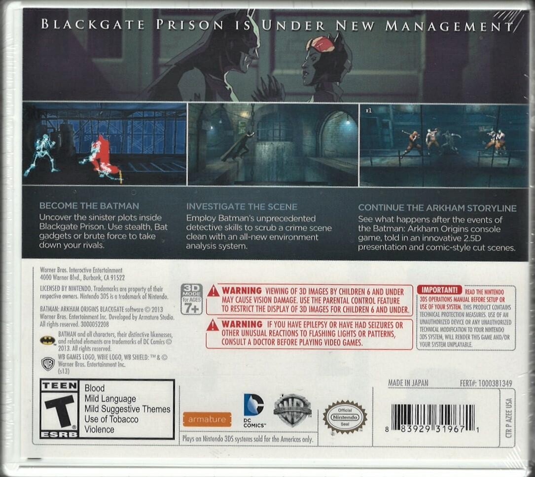 Batman: Arkham Origins Blackgate 3DS (Brand New Factory Sealed US Version) Ninte