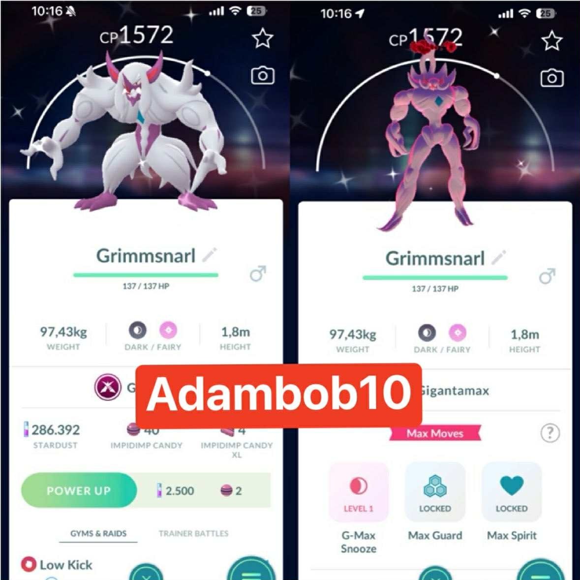 Pokémon Go | Shiny Grimmsnarl Gigantamax – mini PTC 80K DUST