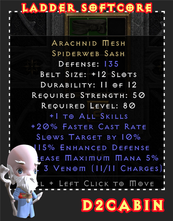 Diablo 2 D2R SC💥Ladder💥Arachnid Mesh Spiderweb Sash💥PC/SWITCH/PS