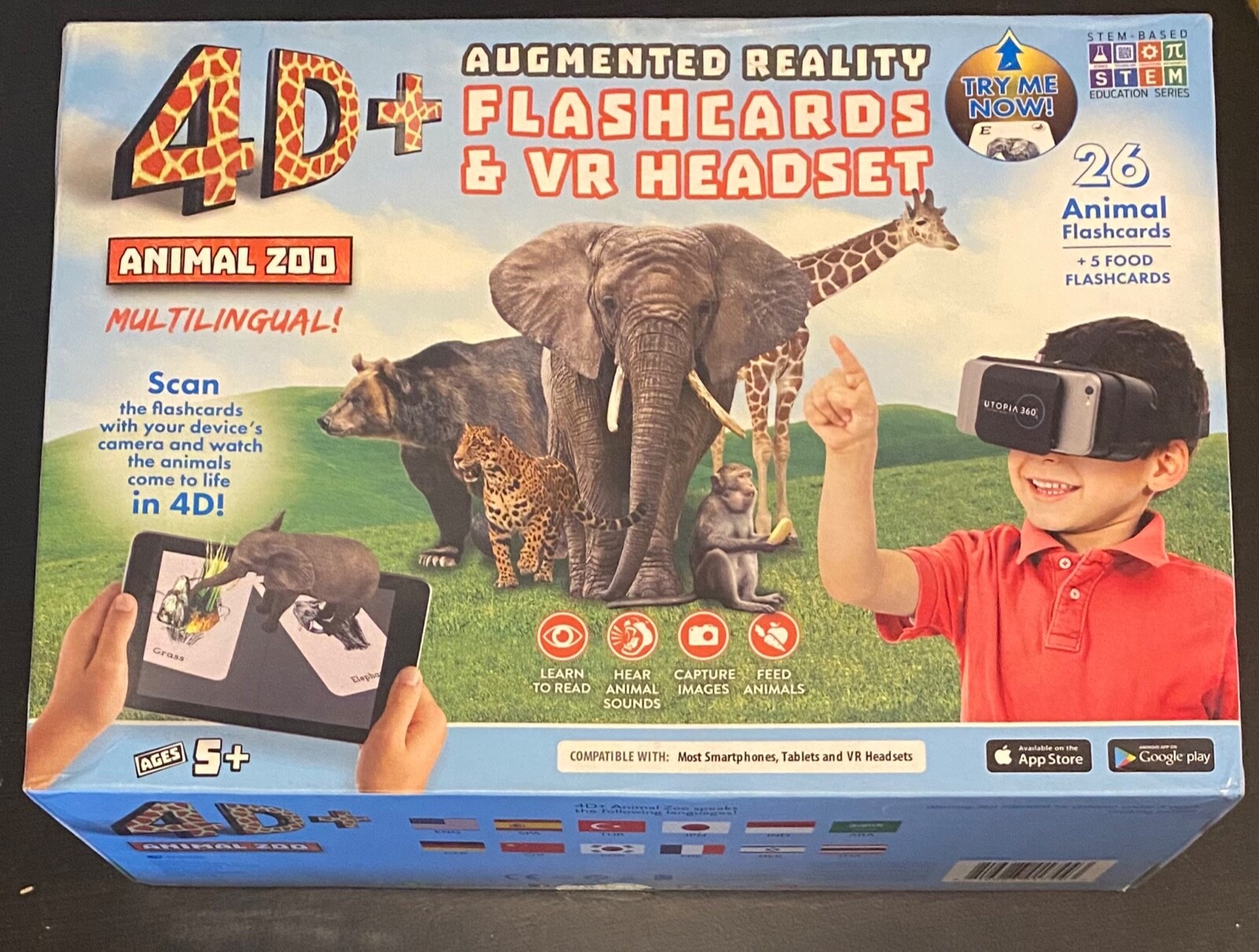 4D+ Augmented Reality Flashcards & VR Headset Animal Zoo