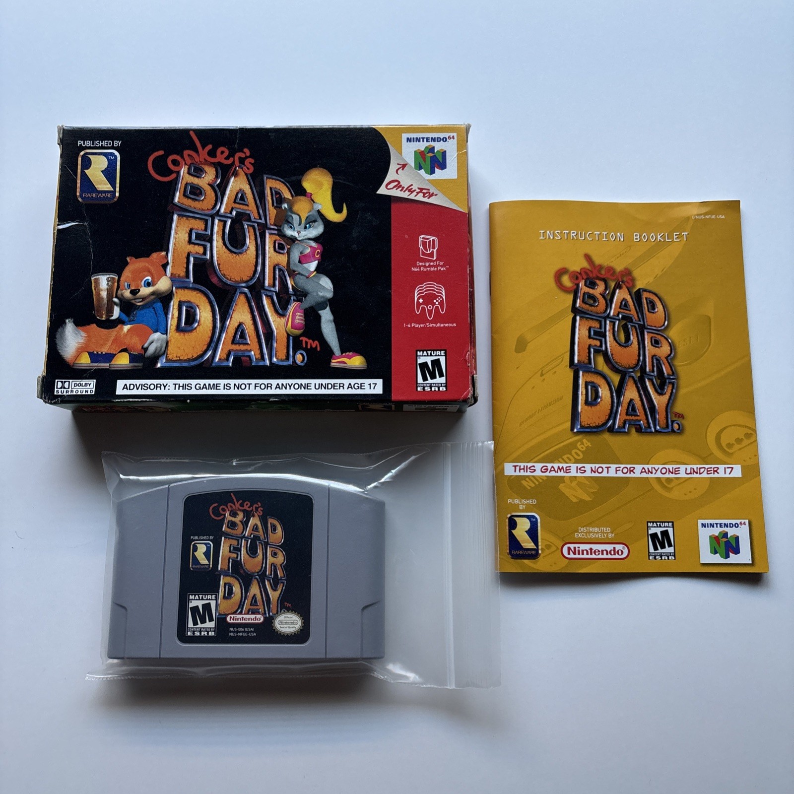 Conker’s Bad Fur Day Authentic Nintendo 64 N64 Complete In Box CIB Manual Game