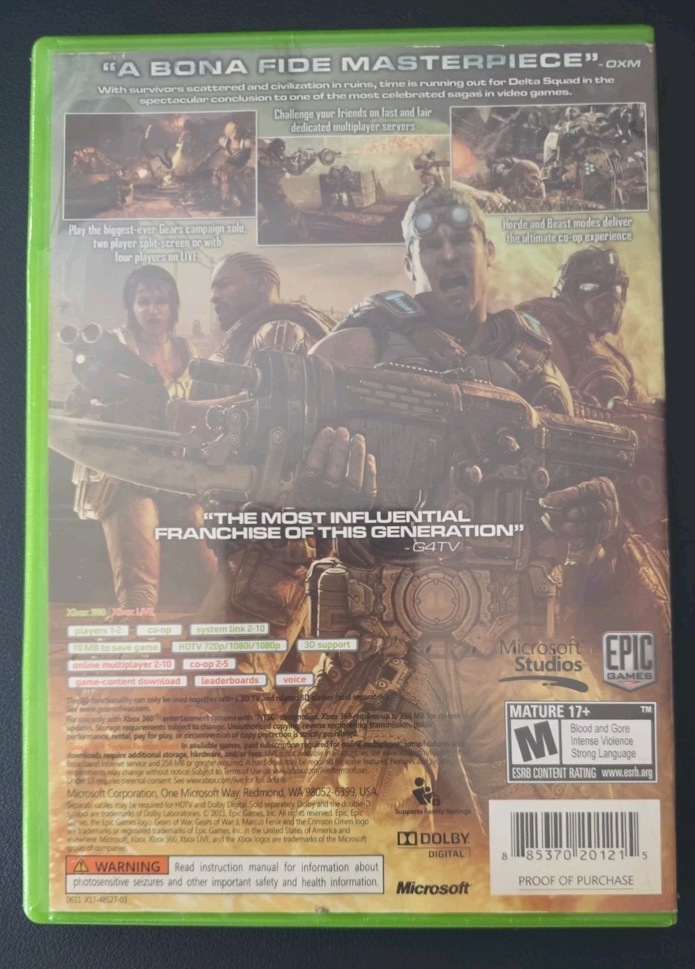 Gears of War 3 (Xbox 360, 2011)European Resealed