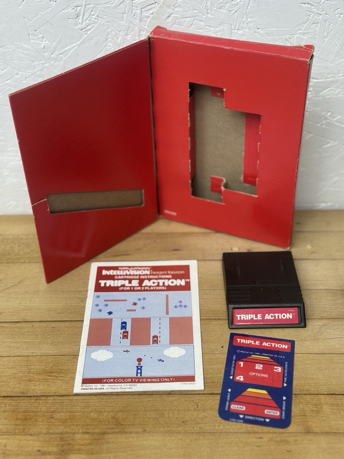 Triple Action Intellivision CIB Manual & Overlay Complete Action Video Game Used