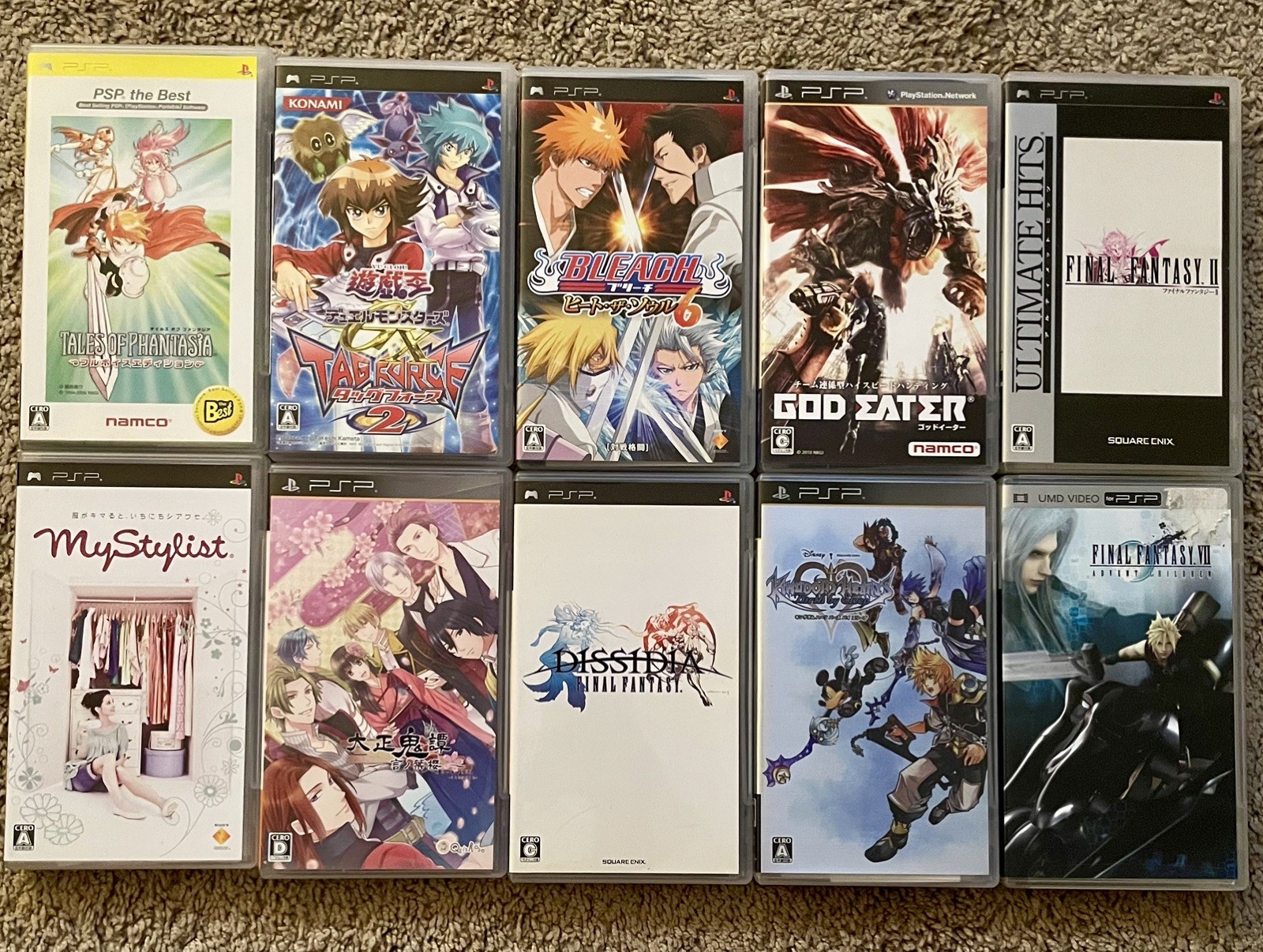 Japanese PSP LOT Kingdom Hearts Final Fantasy Bleach God Eater Yugioh Tagforce