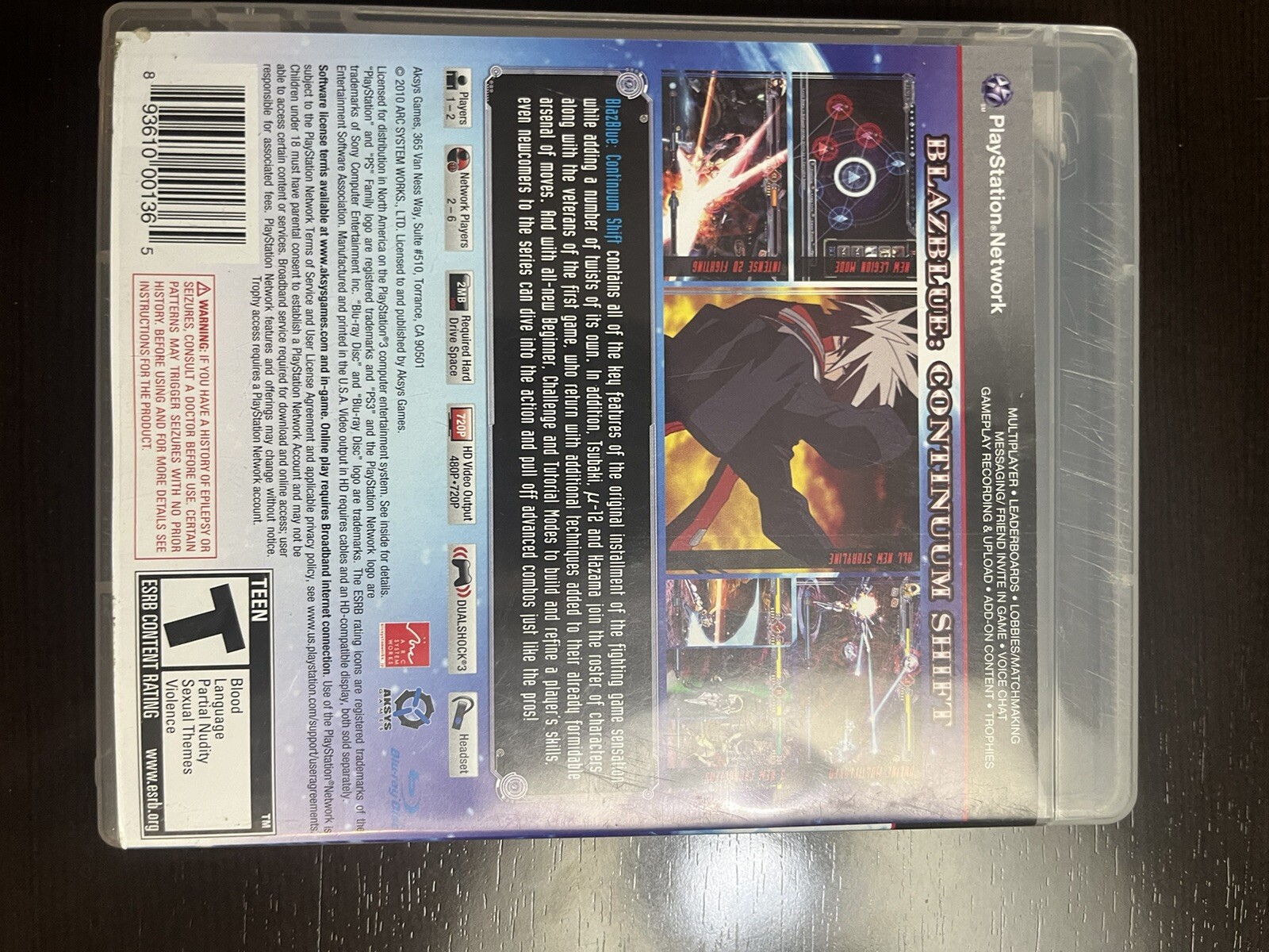 BlazBlue: Continuum Shift (Sony PlayStation 3, 2010) Complete
