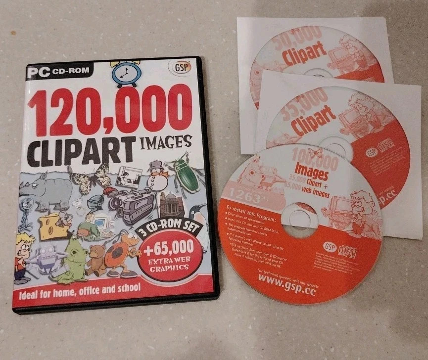120,000 Clip Art Images PC CD-ROM GSP (3 CD-ROM SET) +65,000 Extra Web Graphics