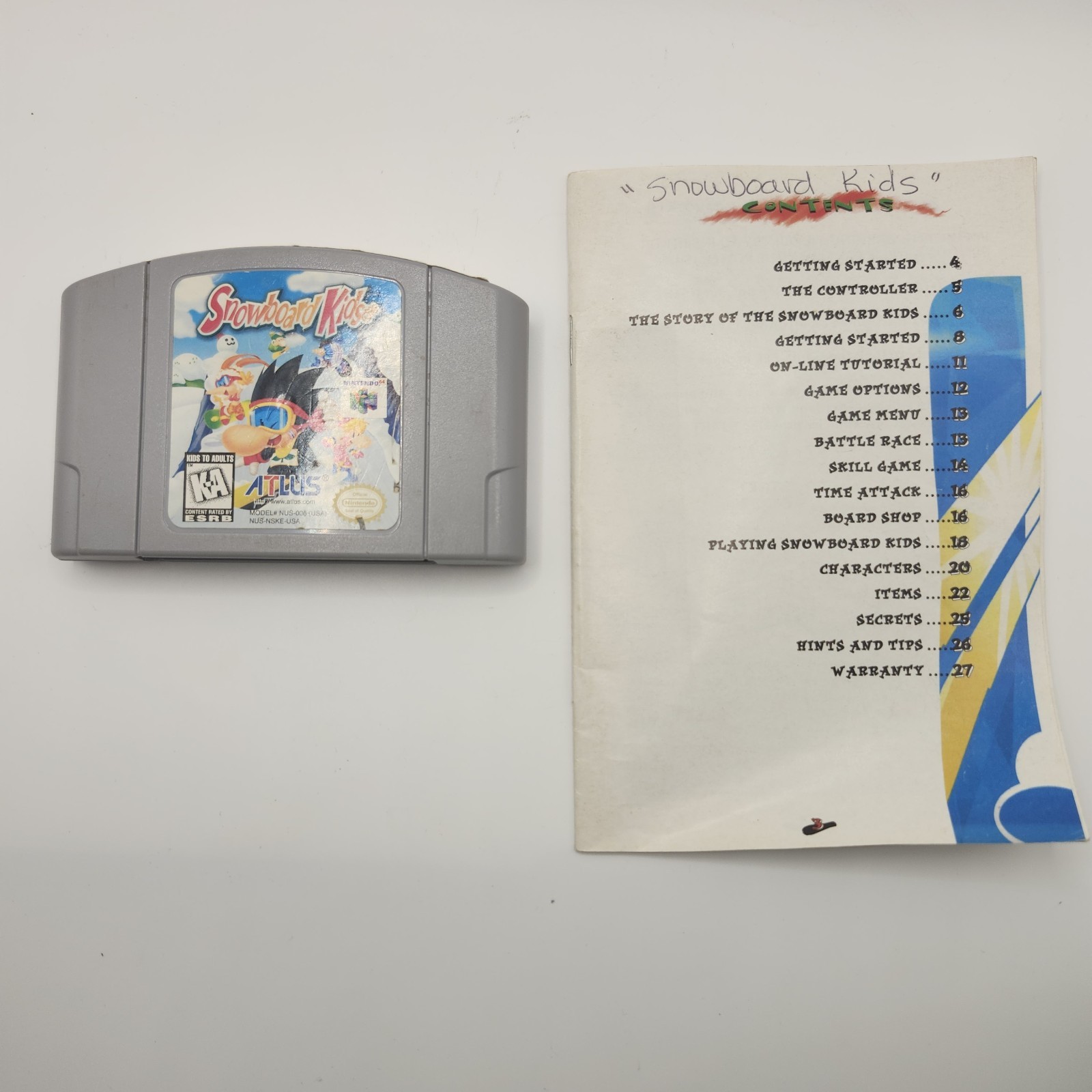 Snowboard Kids N64 NUS-006 (Nintendo 64, 1997) Game Cartridge and Manual TESTED