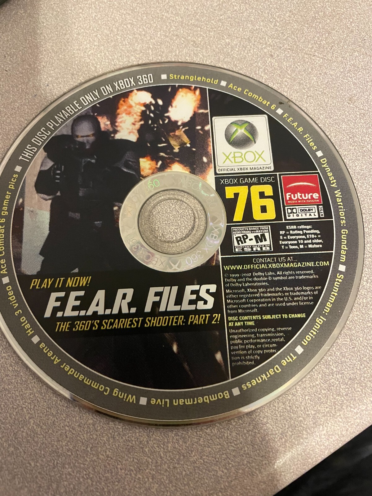 Microsoft XBox Magazine Demo Disc # 76 F.E.A.R files game disc only