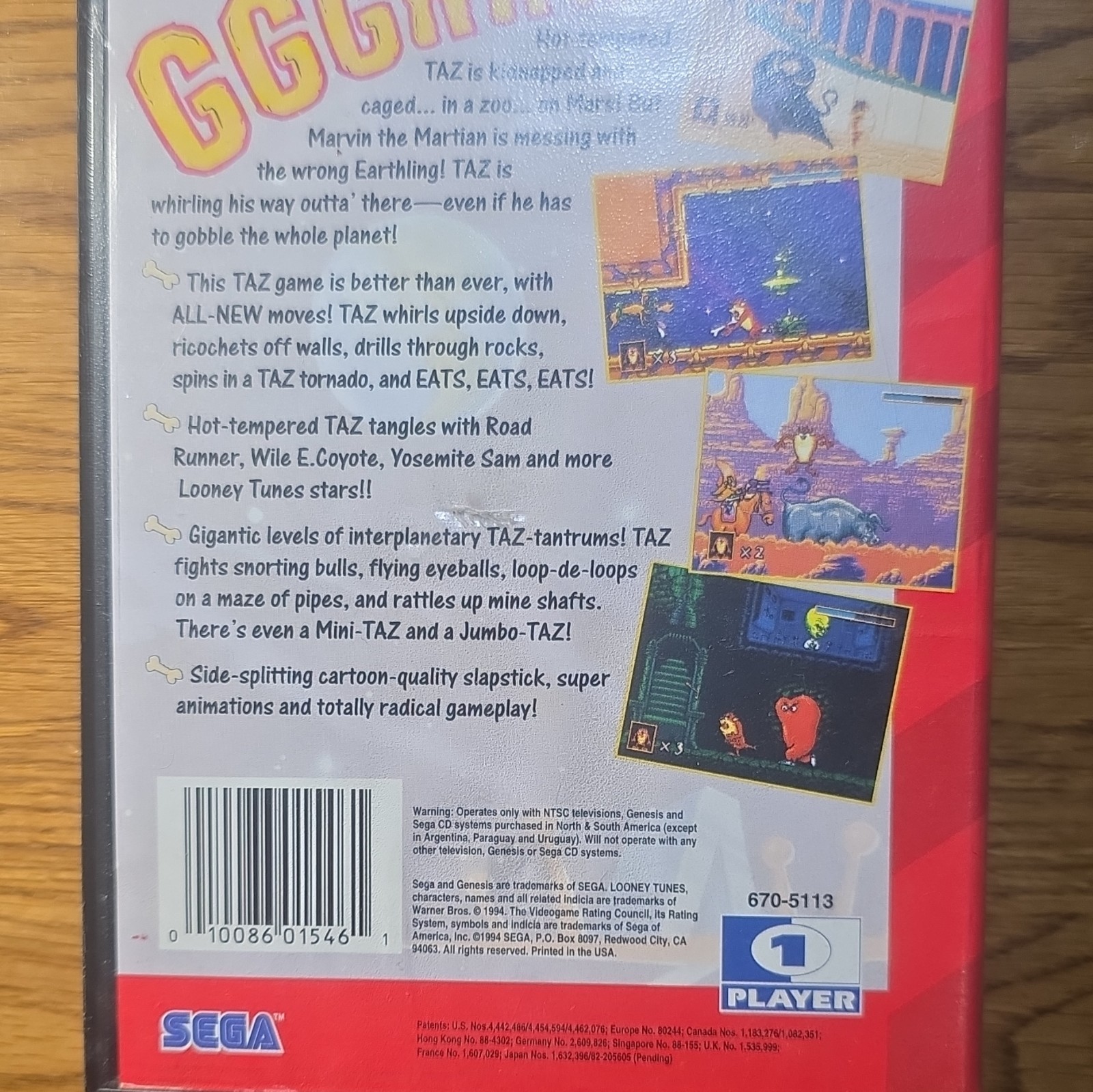 SEGA Taz in Escape From Mars (Sega Genesis) 1 Player Looney Tunes NTSC-U/C