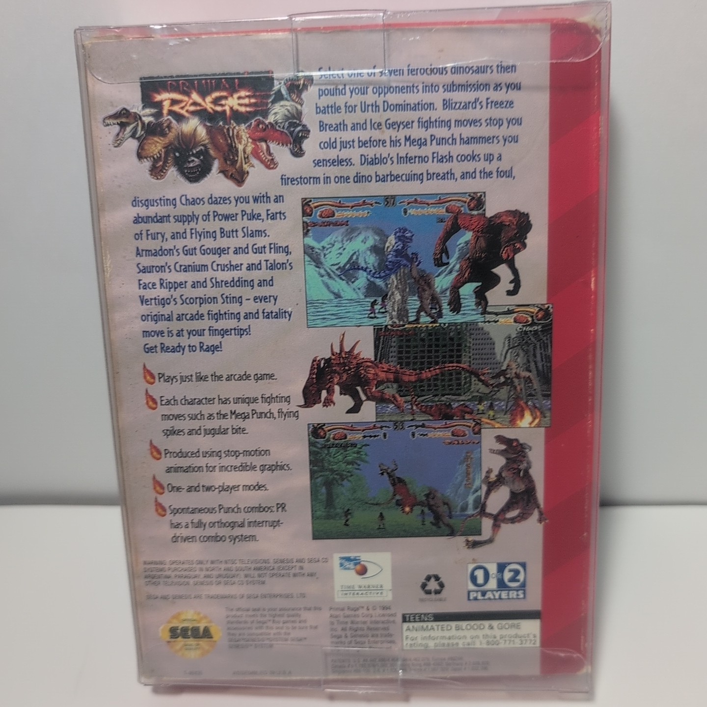 Primal Rage Sega Genesis Authentic with Box & Plastic Protector Case No Manual