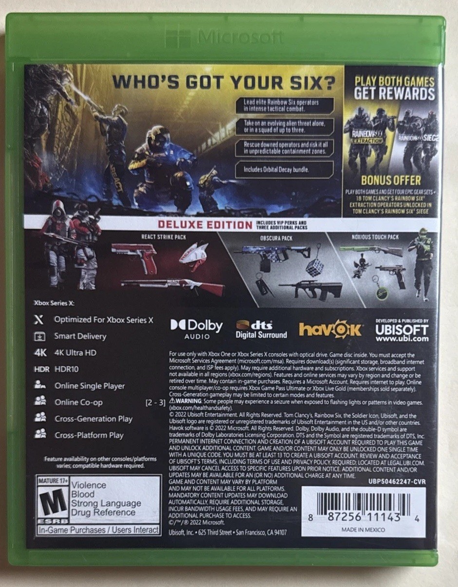 Tom Clancy’s Rainbow Six: Extraction Deluxe Edition -Microsoft Xbox one/Series X