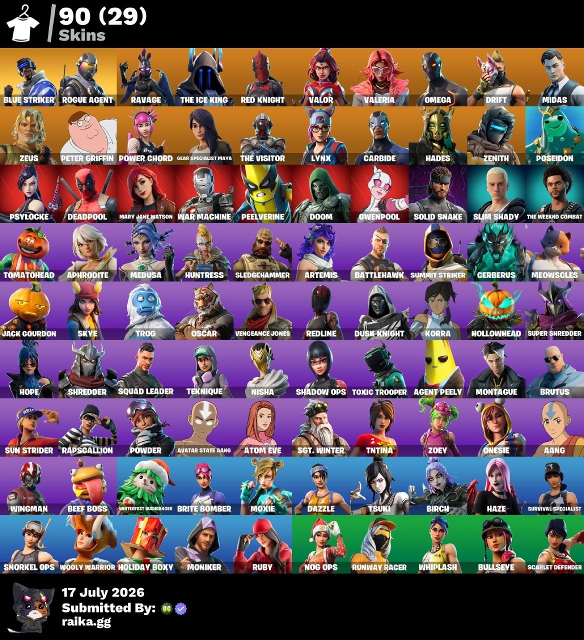 🔥90 Set: Omega, Rogue Agent, Deadpool, Drift, lynx, Agent Peely, Aang, Midas