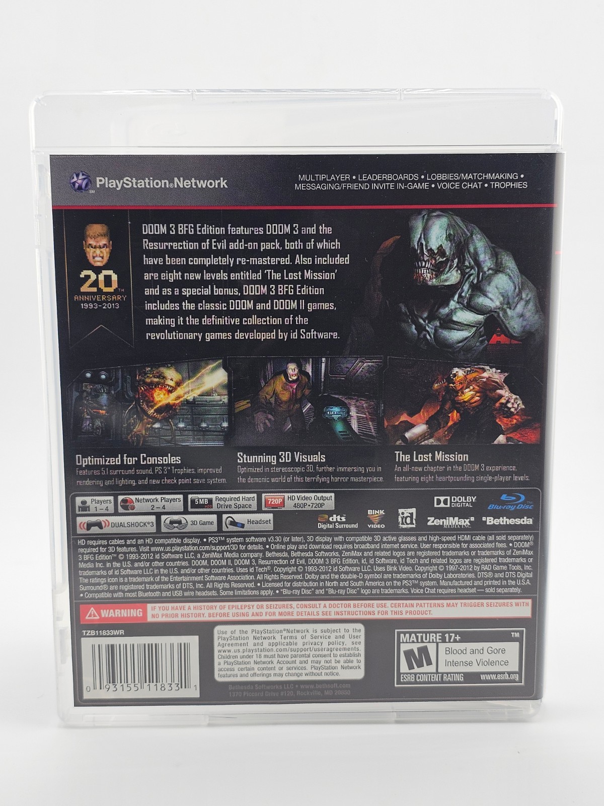 Sony Playstation 3 PS3 Doom 3 BFG Edition CIB Cleaned & Tested