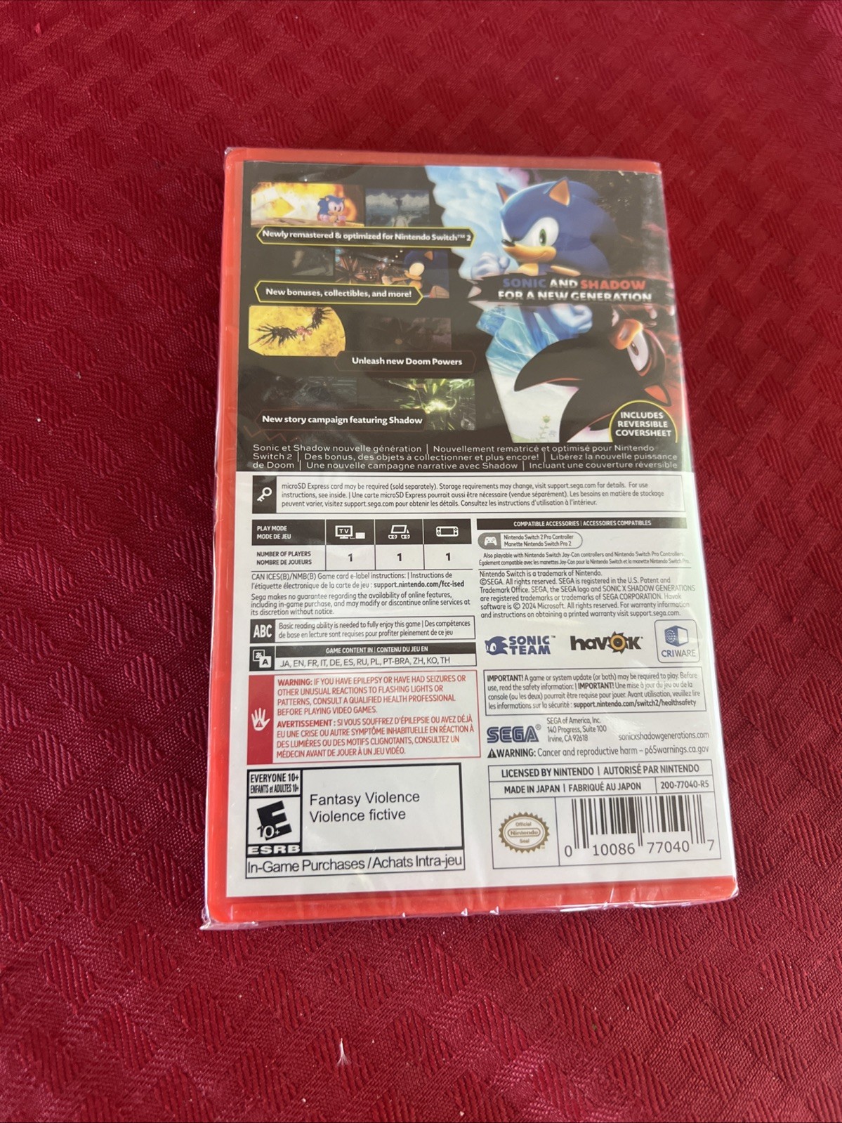 Sonic X Shadow Generations for Nintendo Switch 2 (USA BRAND NEW)