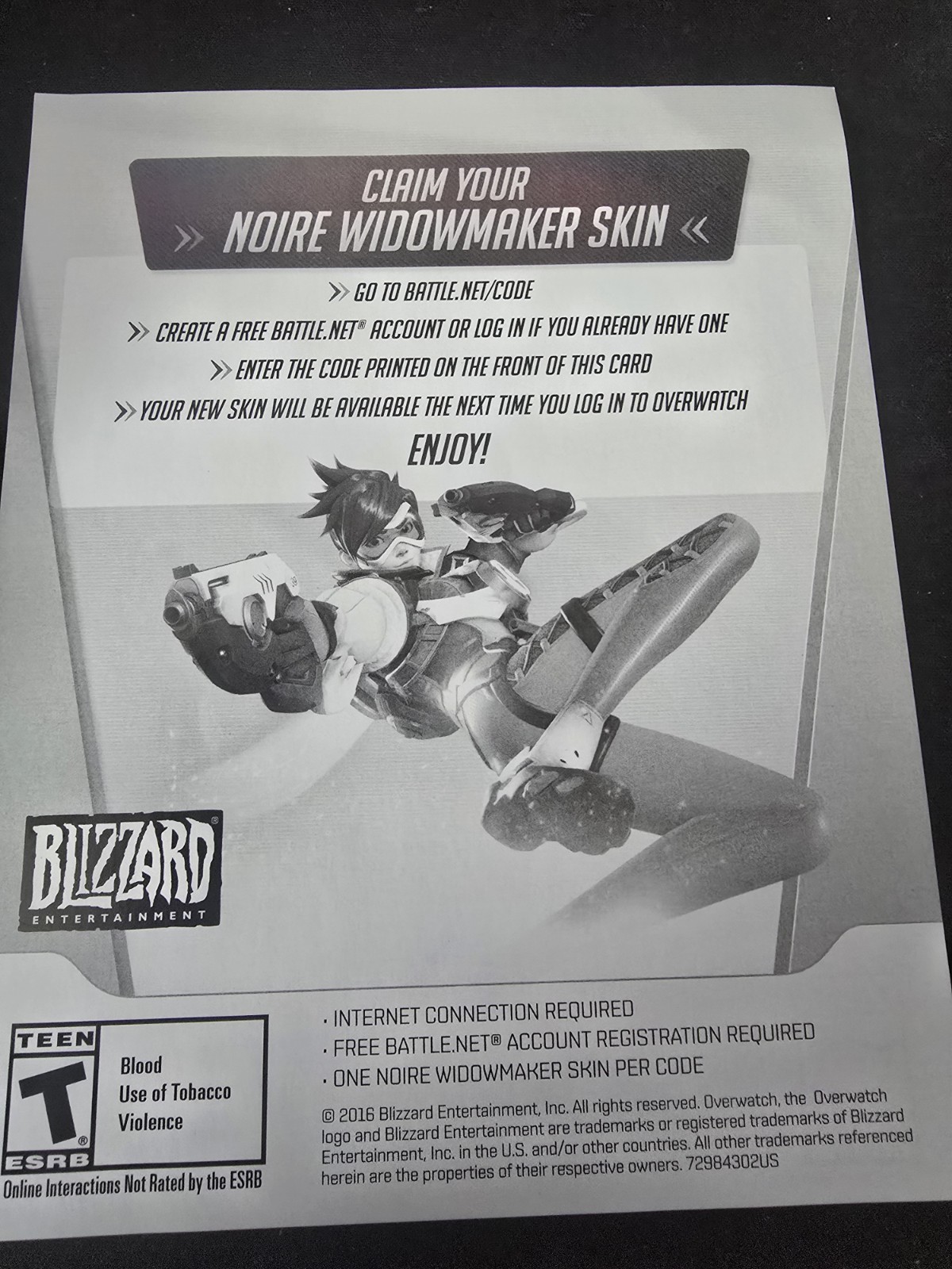 Overwatch Noire Widowmaker Skin Code Unused PC (BATTLE NET)
