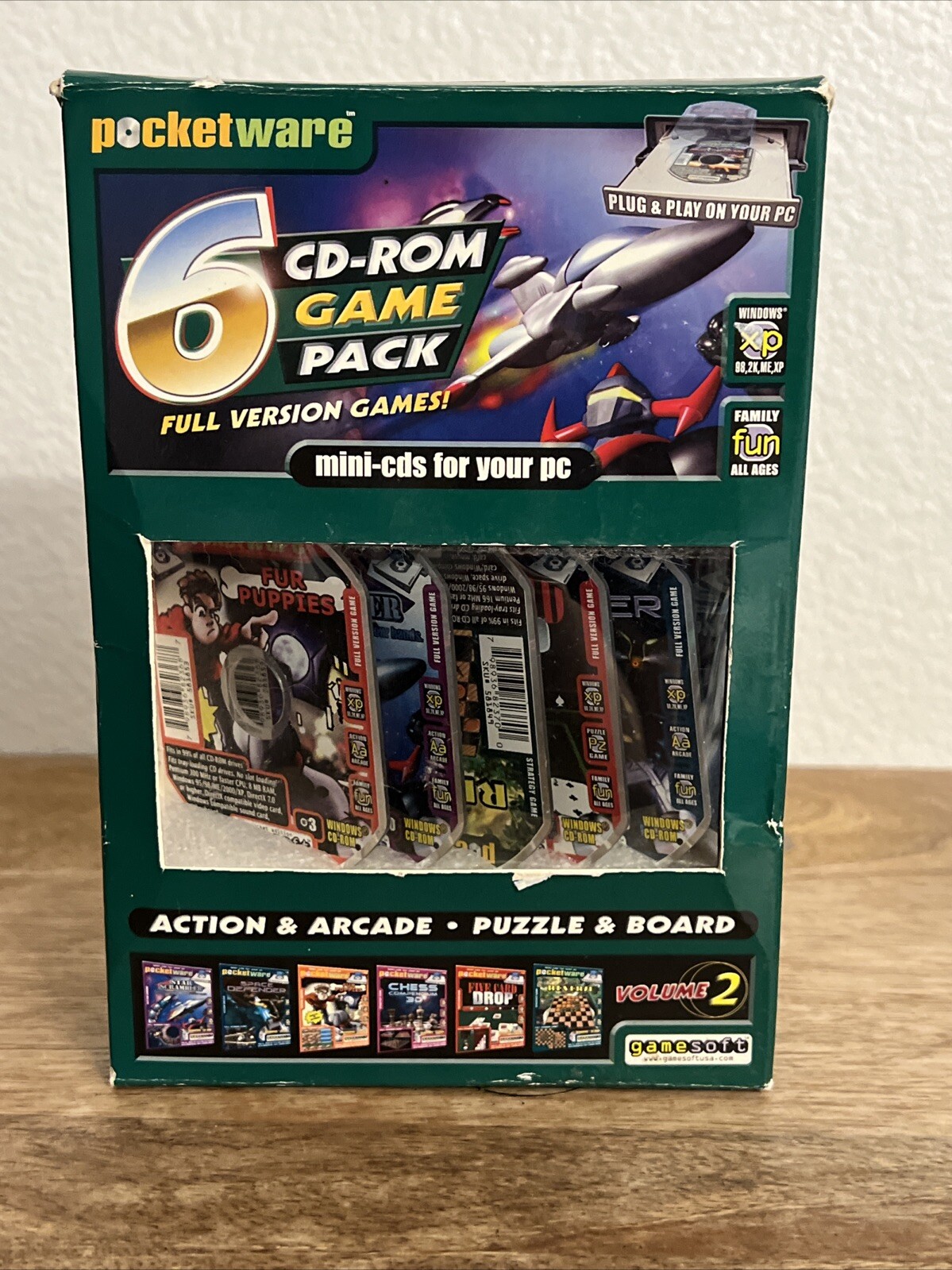 Pocketware 6 CD-ROM Game Pack Action And Arcade+ Puzzle & Board Mini CD’s For PC