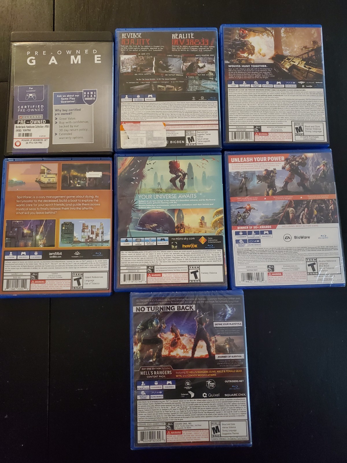 ps4 games lot 7 Games Wolfenstein Borderlands Outriders No Man’s Sky