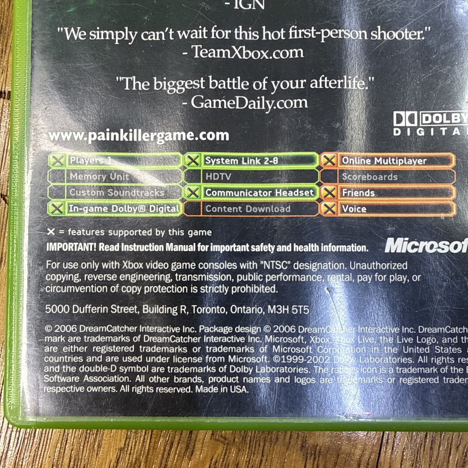 Painkiller: Hell Wars (Microsoft Xbox, 2006) CIB Complete With Manual