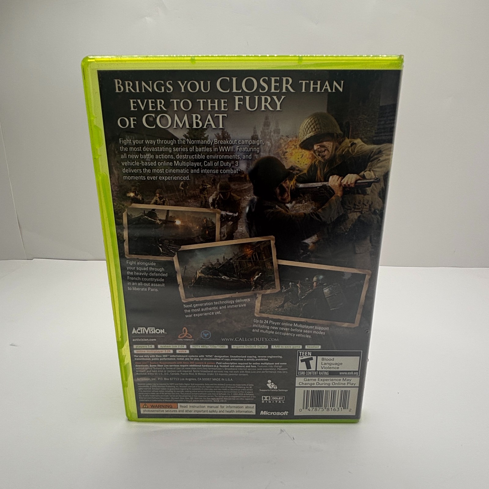 Call of Duty 3 X360 (Xbox 360, 2006) Activision WWII No Manual