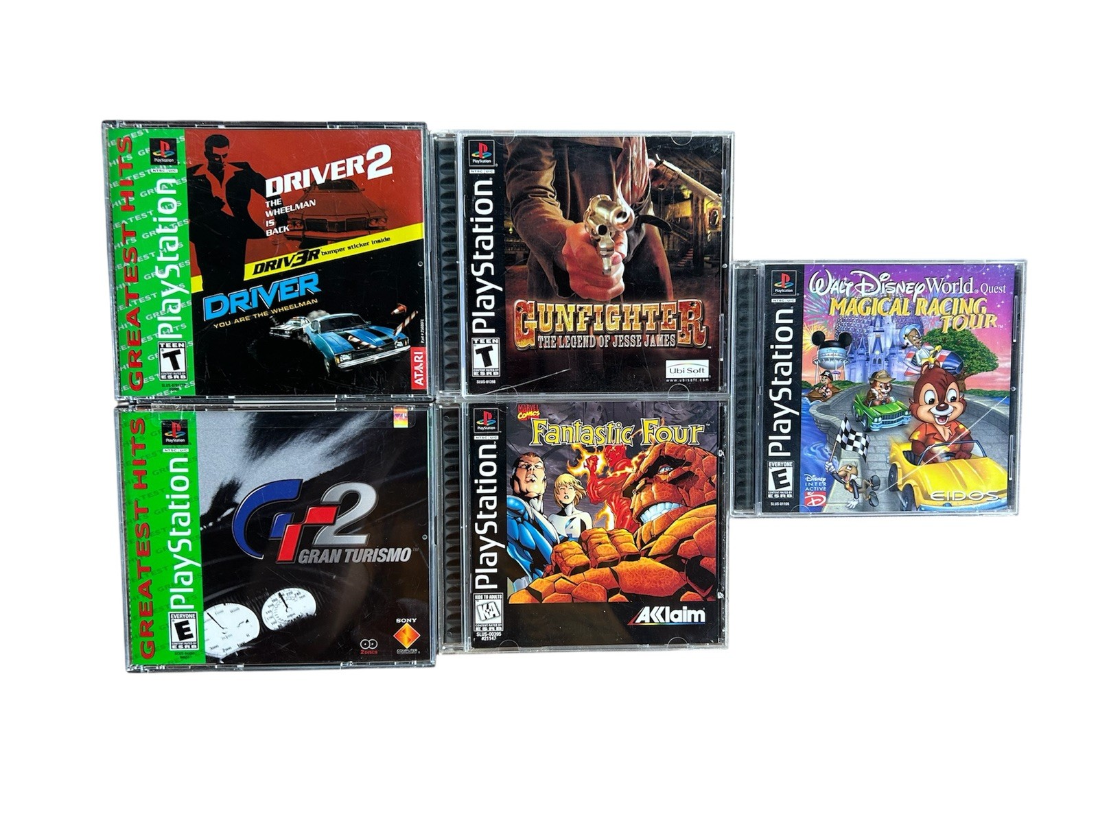 Playstation PS1 Lot x5: Driver 1 & 2 Twin Pack, Gran Turismo 2, Fantastic 4