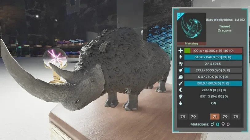 🔥ARK Survival Ascended OFFICIAL PVE – WOLLY RHINO SOLID TOP STATS