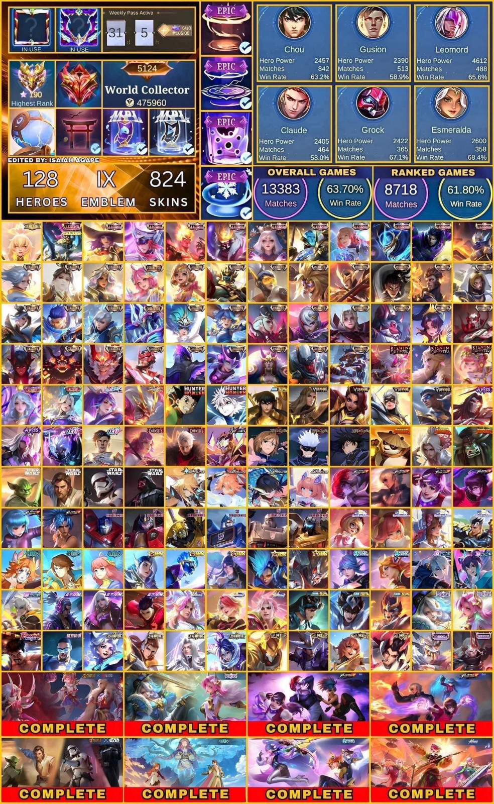 Luxury Mobile Legends: Bang Bang Account for Sale