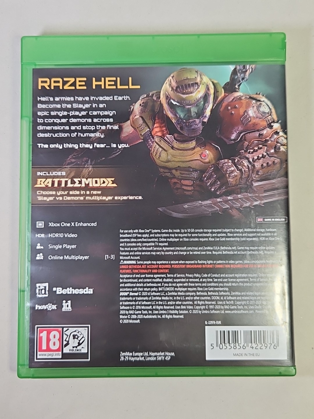 Doom Eternal Xbox One PAL Version PEGI 18, 2020 with inserts