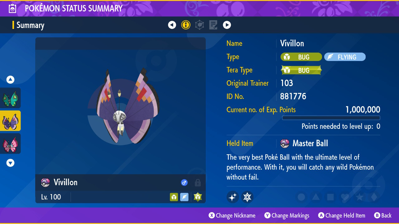 20 x Shiny 6IV Vivillon in all Patterns (Poke ball Pokeball pattern is included)