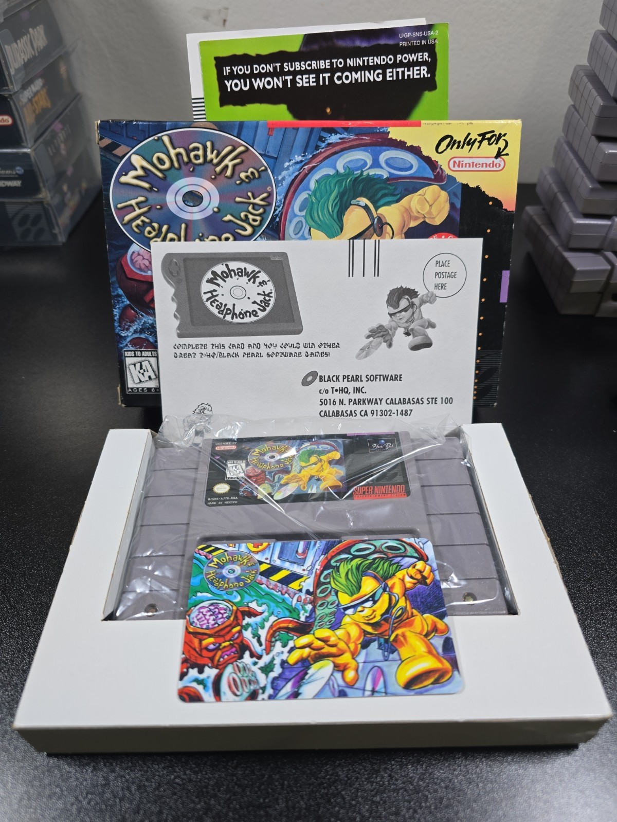 Mohawk and Headphone Jack (Super Nintendo, 1996) With Phone Card & Registration