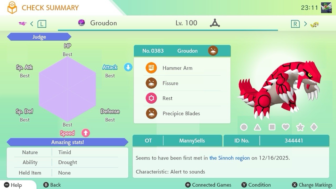 BDSP Caught Legendaries Shiny/Non Shiny, 6IV, Level 100, EVs 6HP 252ATK 252SPE