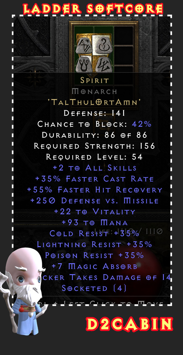Diablo 2 D2R SC💥Ladder💥Made Spirit Monarch Shield💥PC/SWITCH/PS