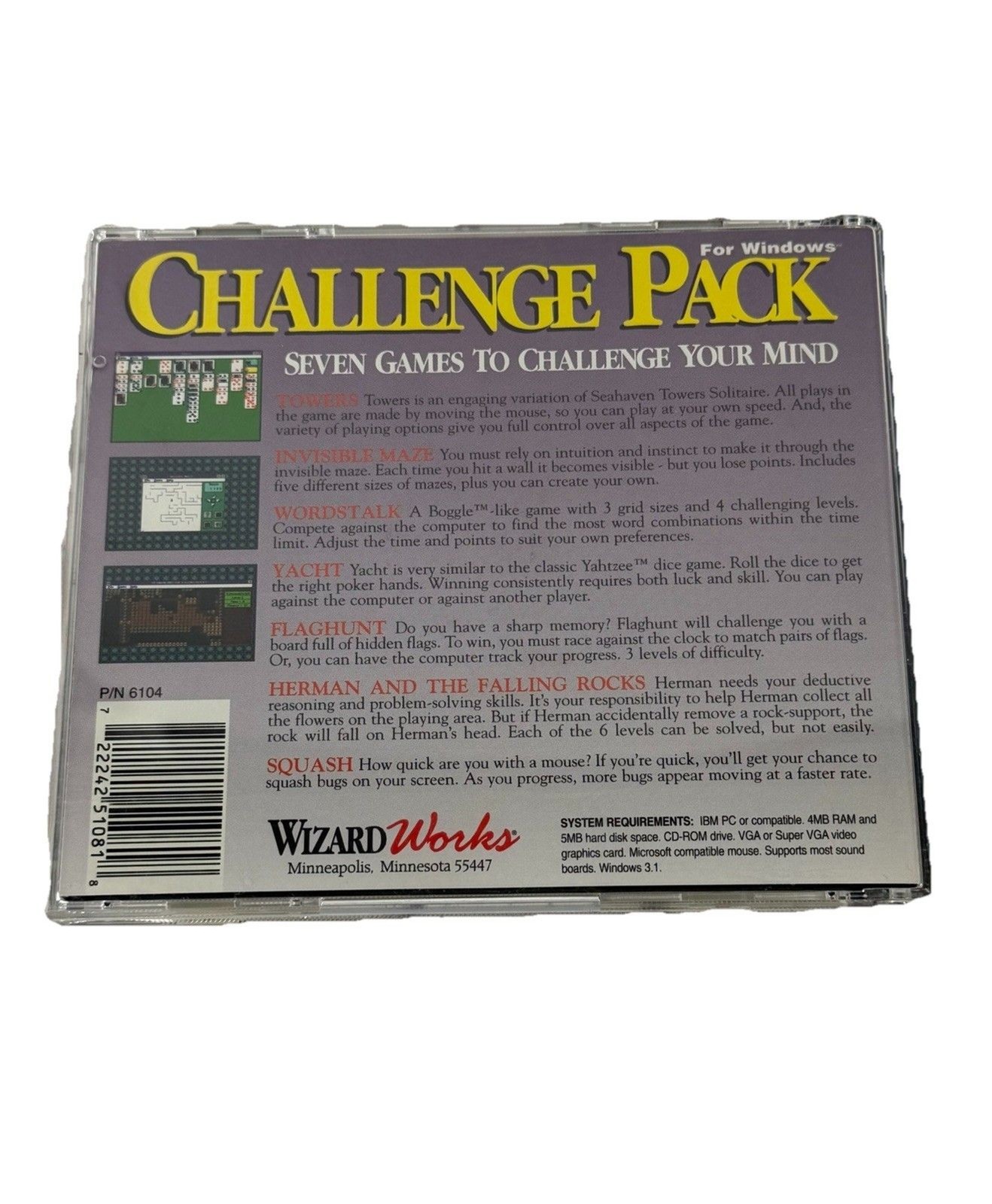 WizardWorks Challenge Pack PC CD-ROM Game Retro Windows 95 3.1 Vintage Jewel