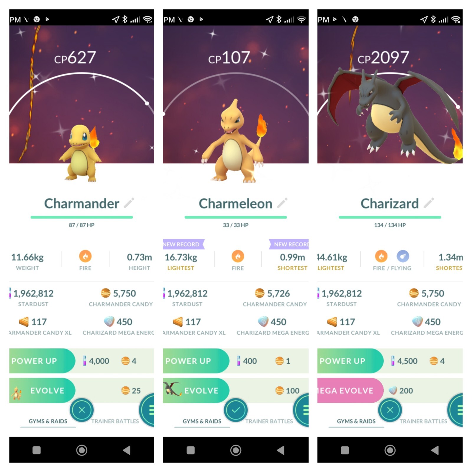 Shiny Charmander, Charmelone & Charizard ✨ Pokemon Go ✨Regis/30 Day’s Friendship