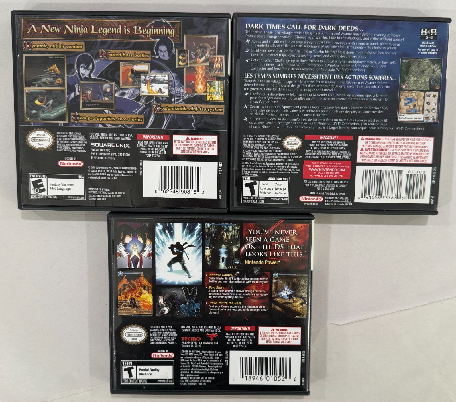 3 Nintendo DS Game Lot – Legend of Kage 2, Tenchu Dark Secret, Ninja Gaiden