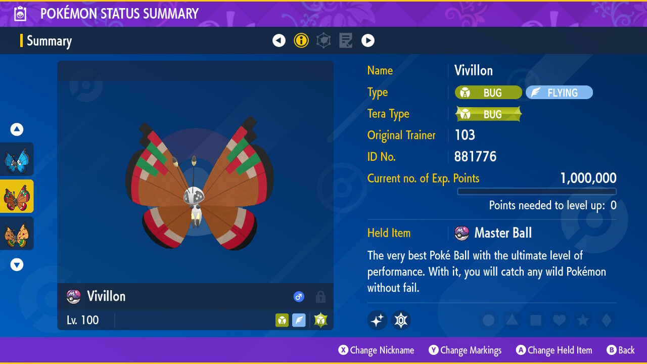 20 x Shiny 6IV Vivillon in all Patterns (Poke ball Pokeball pattern is included)