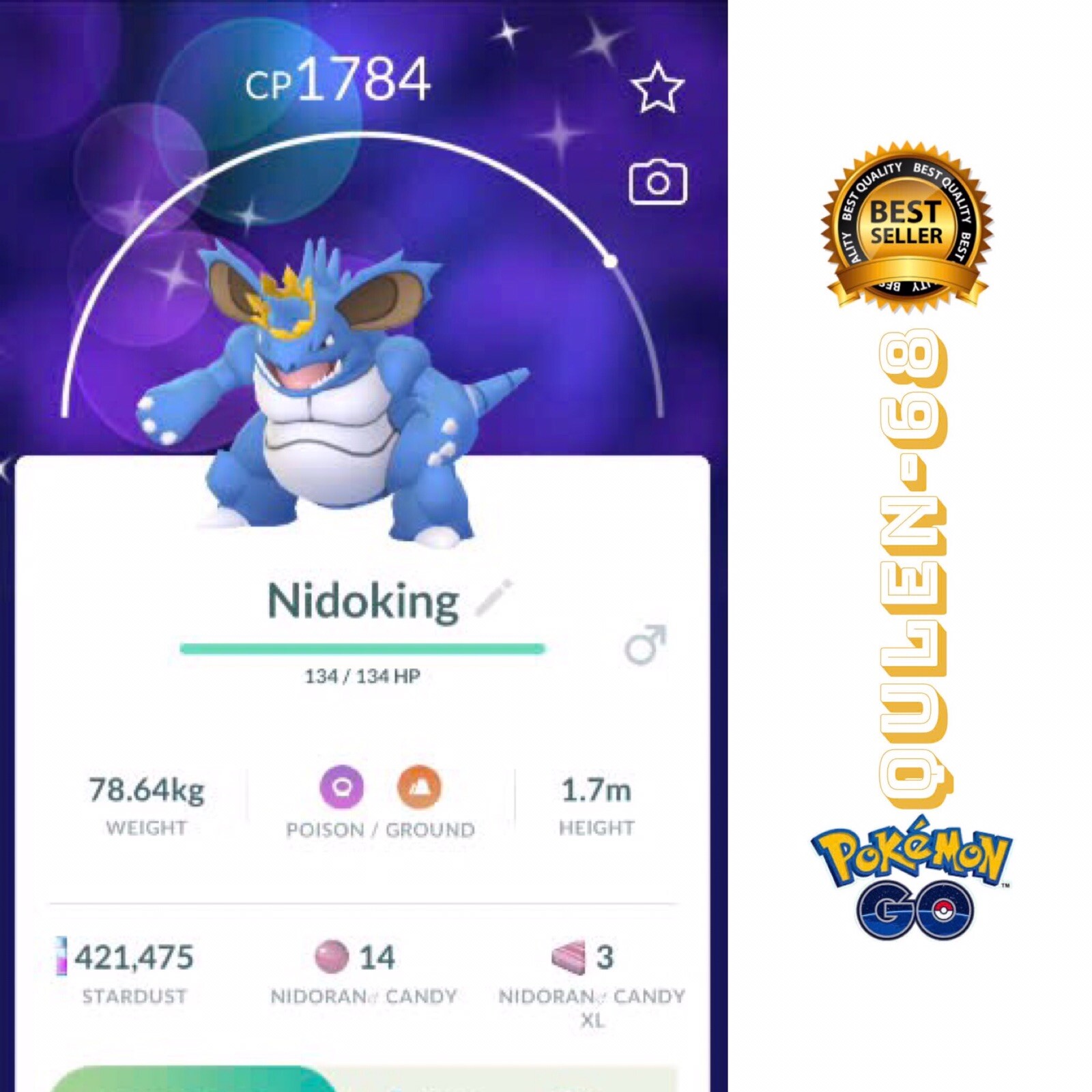 Pokémon Go Shiny Crown Nidoking – Trade Registered Or PTC – Available