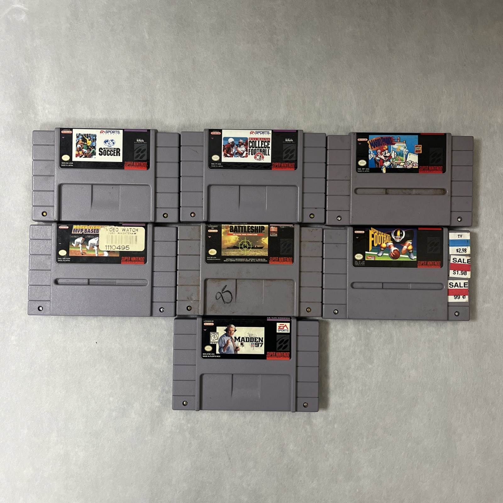 Vintage Super Nintendo Snes Video Games Mixed Title/Genres Lot Of 7 Not Tested