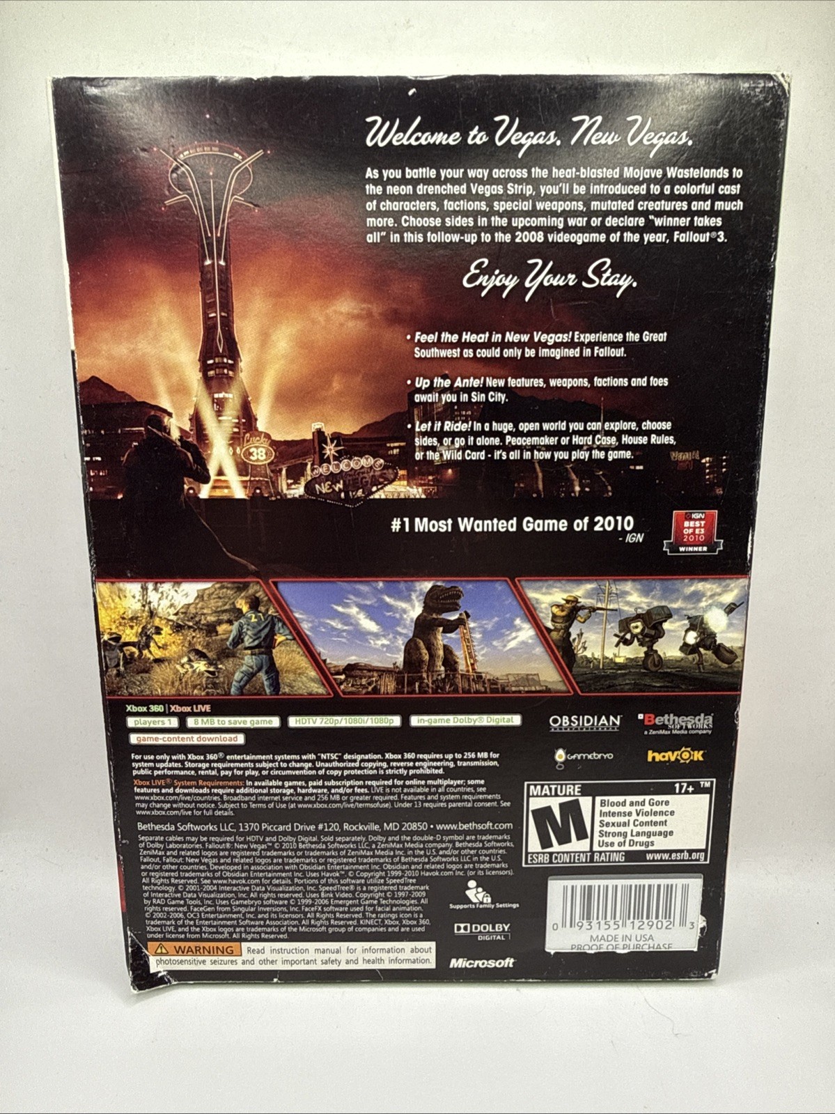 Fallout: New Vegas (Microsoft Xbox 360, 2010) with Slipcover