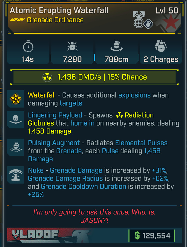 Borderlands 4⭐ATOMIC ERUPTING WATERFALL GRENADE⭐RADIATION⭐LINGERING⭐PULSING⭐NUKE