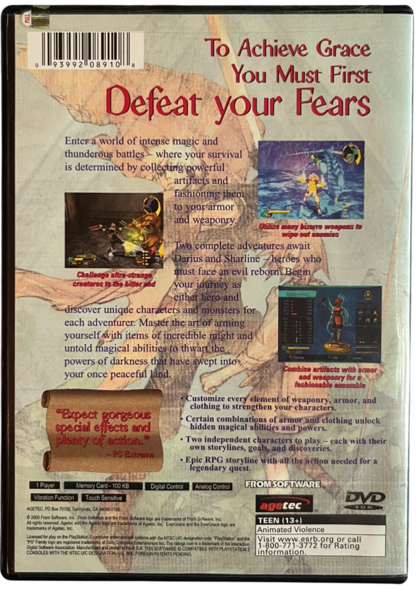 Evergrace (Sony PlayStation2, PS2, 2000) Agetec – Tested – Missing Manual