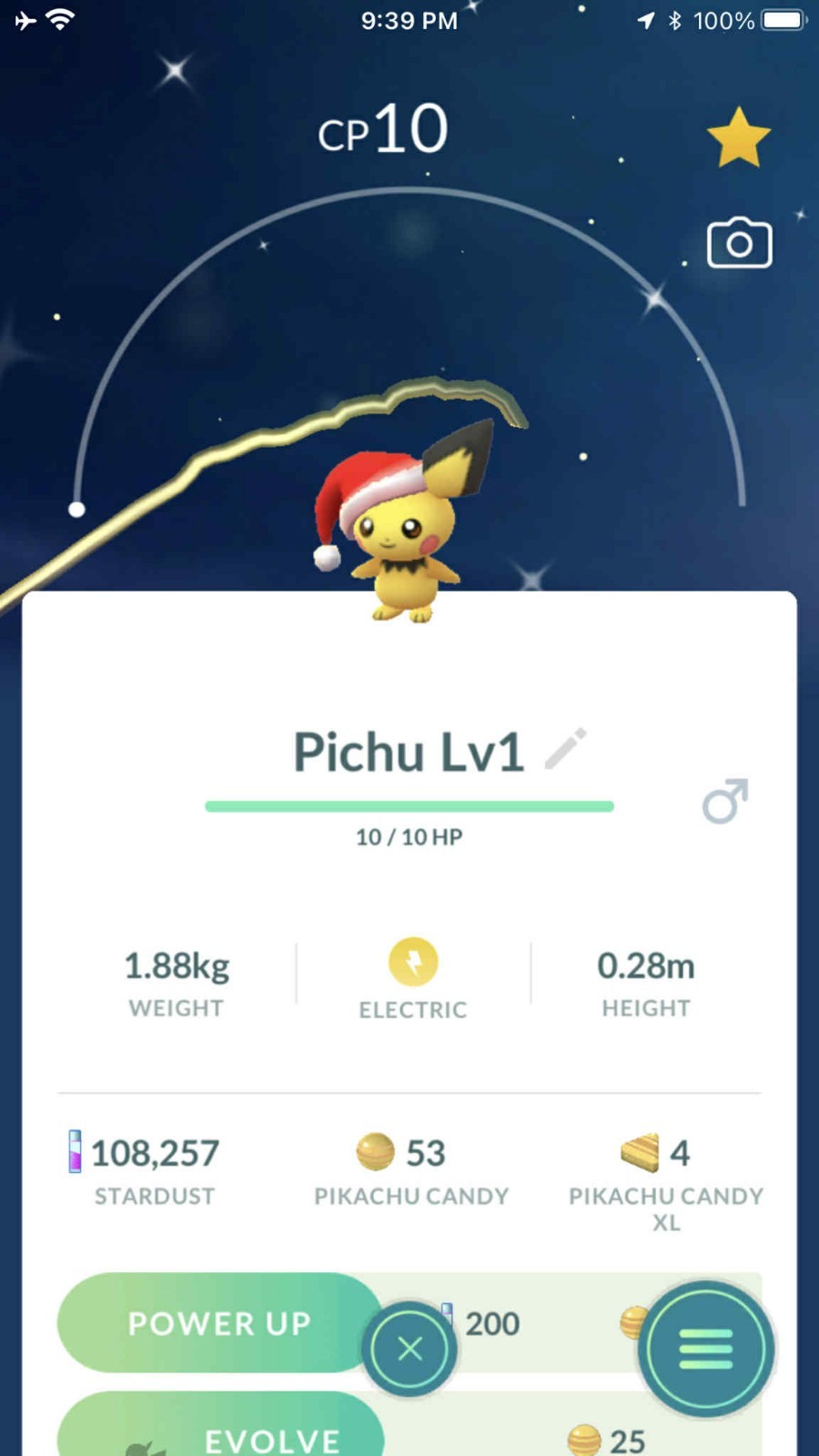 Pokemon Shiny Pichu LV1 Male With Santa Hat -TRA’DE GO- Read Description