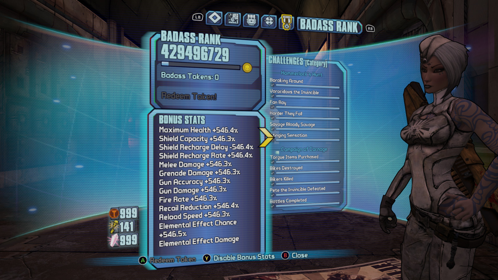 Borderlands 2 6 Maxed Modded Characters+Customizations+BAR Stats+ Xbox One + X/S