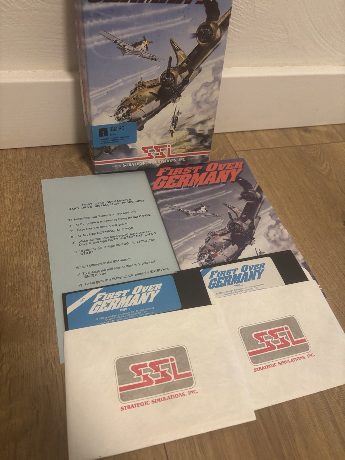 First Over Germany IBM PC 5 1/4 Disk 306th Bomb Group Simulator PC Game 1988 EUC