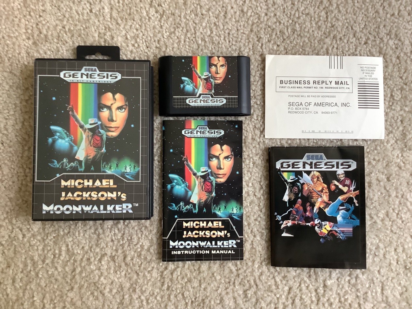 Michael Jackson’s Moonwalker (Sega Genesis 1990) CIB w/Hang Tab Great Condition