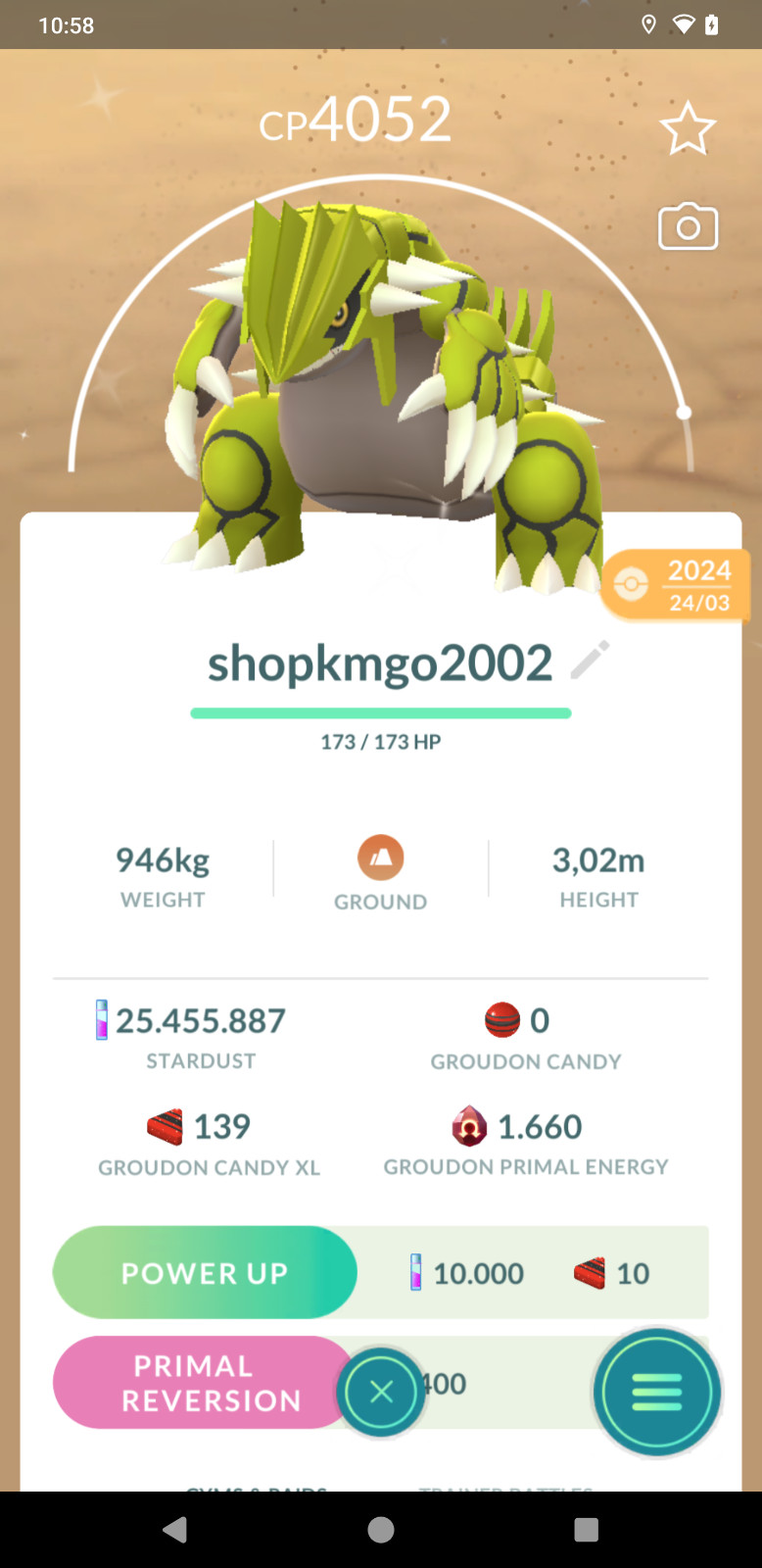 Pokémon Tra de Go —- Shiny Groudon Lv40 – 3moves