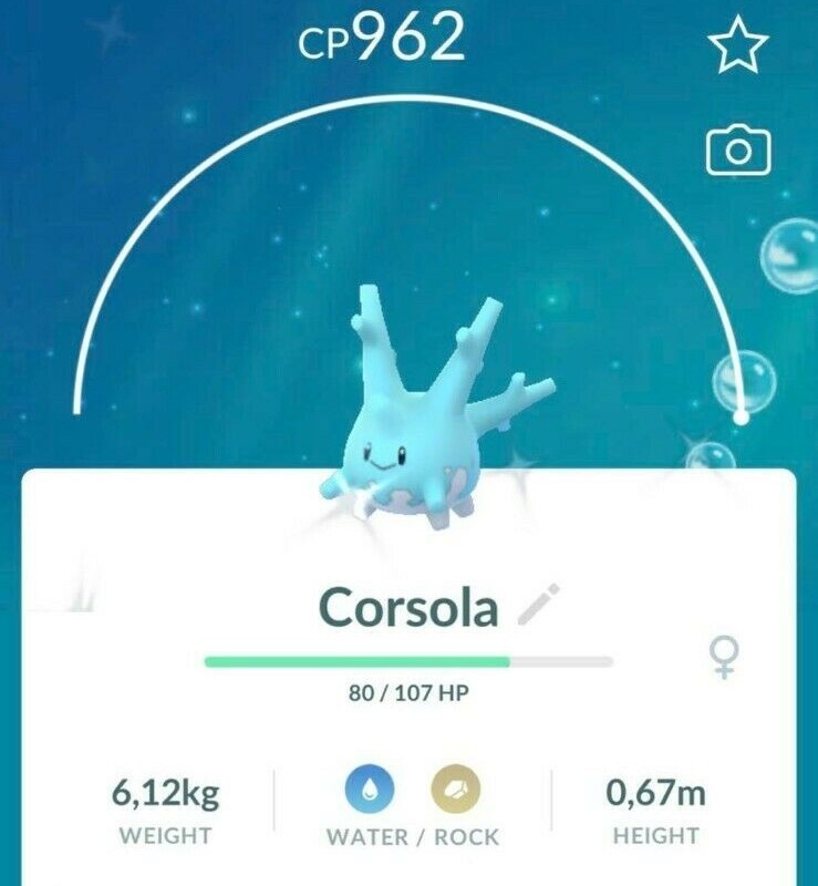 Pokémon Go – Shiny Corsola – P T C – 80k stardust – Description
