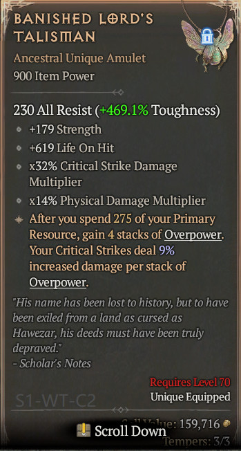 🔥 Diablo 4 Season 14 🔥 Banished Lord’s Talisman 1 / 4 GA