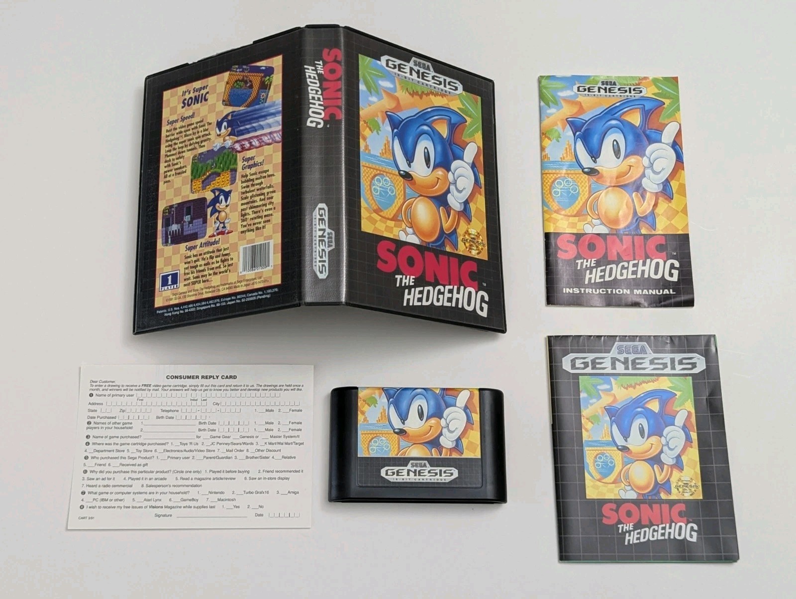 Sonic the Hedgehog (Sega Genesis, 1991) Complete with Manual & Poster