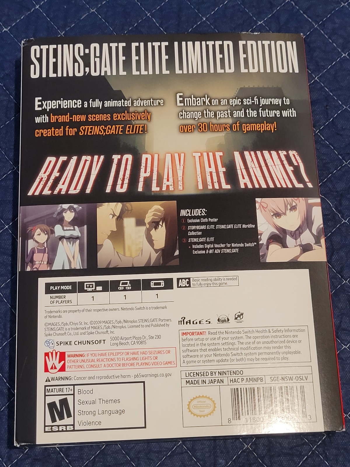 STEINS; GATE ELITE LIMITED EDITION (SWITCH) BOX ARTBOOK & CLOTH POSTER (NO GAME)