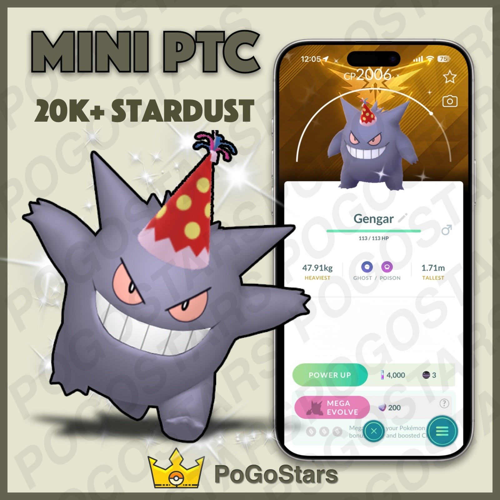 Pokémon PTC Go – Shiny Gengar Party Hat – Team Instinct✨Special Background✨
